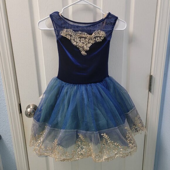 Weissman Dance Costume "Majesty" Velvet Bodice Gold Embellishments Layered Tulle - Picture 14 of 16